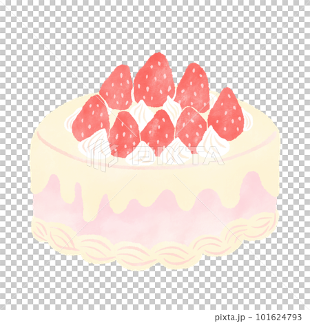 イチゴのホールケーキ,ショートケーキ 誕生日やお祝い シンプルでかわいい手描きの水彩イラスト 101624793