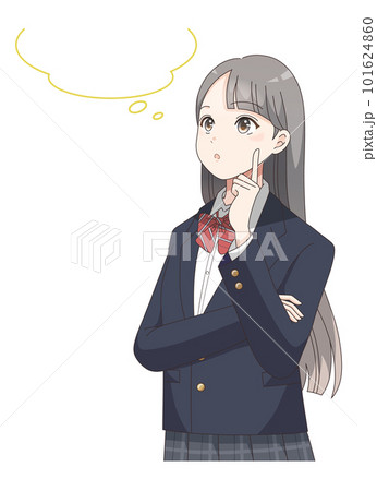 考えている女子学生の吹き出し付きイラスト 考えている女子学生の吹き出し付きイラスト 101624860