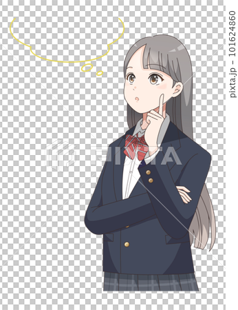 考えている女子学生の吹き出し付きイラスト 考えている女子学生の吹き出し付きイラスト 101624860