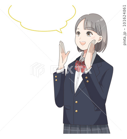 応援、案内する女子学生の吹き出し付きイラスト 101624861