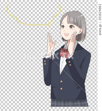 応援、案内する女子学生の吹き出し付きイラスト 101624861