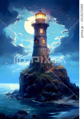 Coastal lighthouse. Generative AI 101625089