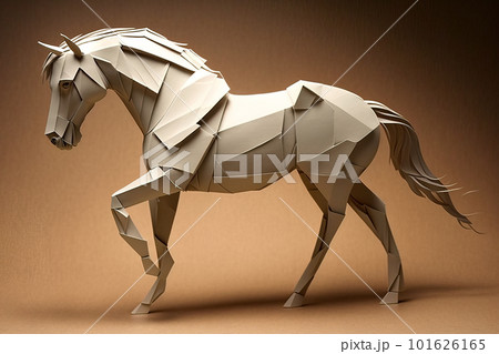 Image of paper origami art. Handmade paper horse. Wildlife. Animals. illustration, generative AI 101626165