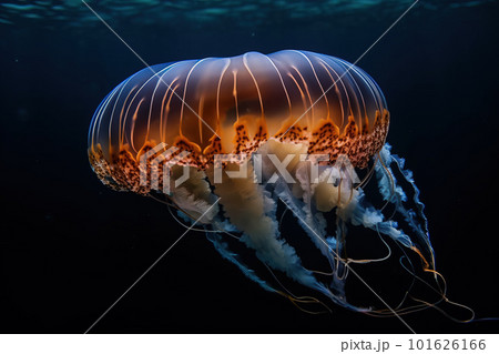 image of a jellyfish swimming under the sea. underwater animals. illustration, generative AI. 101626166