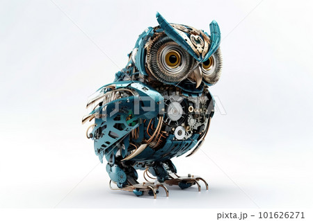 Image of an owl modified into a robot on a...のイラスト素材