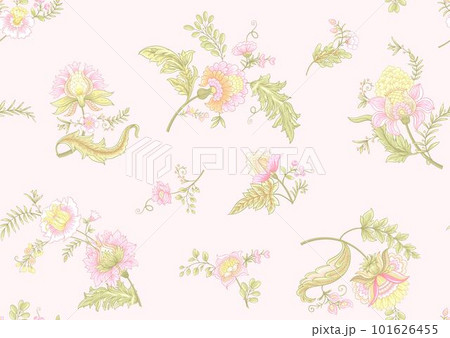Fantasy flowers in retro, vintage, jacobean embroidery style. 101626455