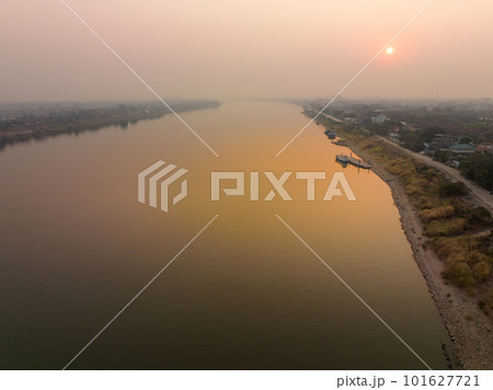 Morning Mekong River at Nong Khai provice is a border between Laos(left) and Thai(right). Morning Mekong River at Nong Khai provice is a border between Laos(left) and Thai(right). 101627721