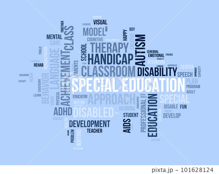 Word cloud background concept for Special Education. Disability development, special child behavior of development approach plan. vector illustration. 101628124