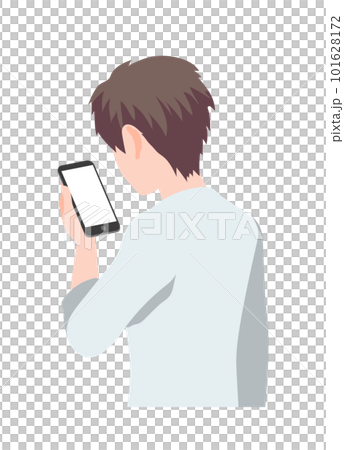 スマホを操作している男性の後ろ姿 スマホを操作している男性の後ろ姿 101628172