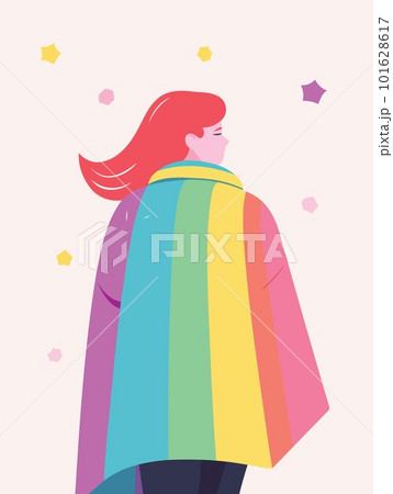 woman wearing colorful cape to represent pride day or pride month 101628617