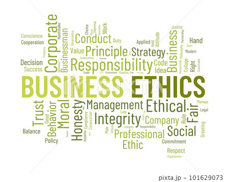 Word cloud background concept for Business Ethics. Corporate integrity, Company principle moral trust of responsibility value. vector illustration. 101629073