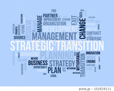 Word cloud background concept for Strategic transition. Business planning progress for change future goal. vector illustration. 101629111