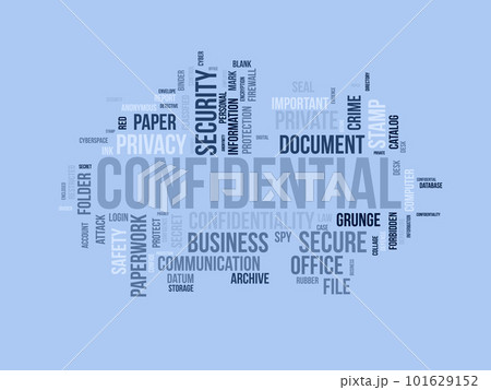Word cloud background concept for Confidential. Secret information authority, privacy important of departure document. vector illustration. 101629152