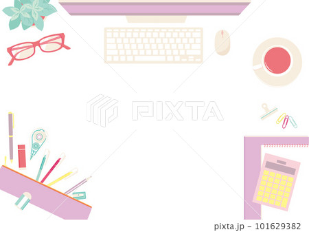 デスクワークのイラスト カラフルな文房具 フラットレイ デスクワークのイラスト カラフルな文房具 フラットレイ 101629382
