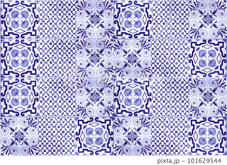 Blue vintage ceramic tiles wall decoration.Turkish ceramic tiles wall background Blue vintage ceramic tiles wall decoration.Turkish ceramic tiles wall background 101629544