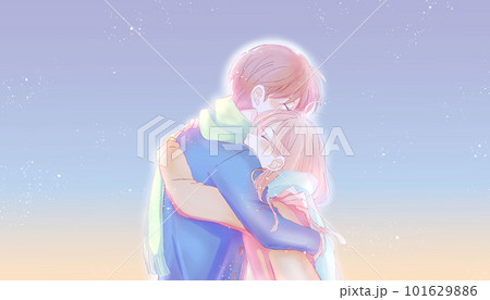 抱き合うカップル 夕暮れ 冬 抱き合うカップル 夕暮れ 冬 101629886