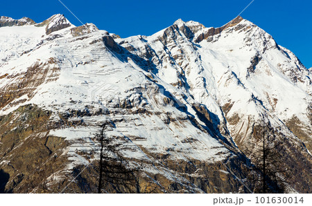Winter landscape of mountain peaks located near the of Zermatt 101630014