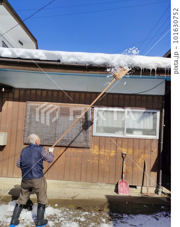屋根の雪を落とす老人 屋根の雪を落とす老人 101630752