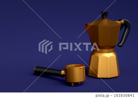 Espresso coffee machine with horn and geyser coffee maker on blue background. 101630841