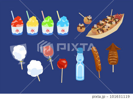 縁日の屋台の食べ物イラストセット 縁日の屋台の食べ物イラストセット 101631119