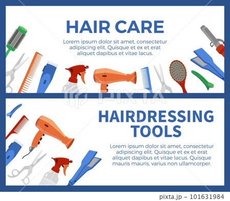 Hairdressing tools advertising web banners set, flat vector illustration. 101631984