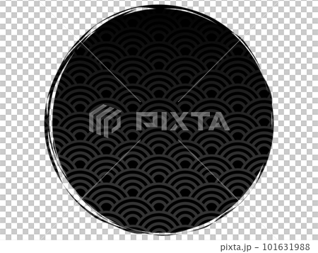 Rough Japanese-style circular frame Seigaiha pattern black 101631988