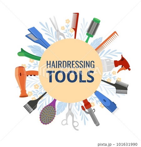 Hairdressing tools banner, flat vector illustration isolated on white background. 101631990