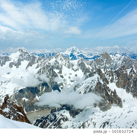 Mont Blanc mountain massif summer landscape(view from Aiguille du Midi Mount,  French ) 101632724