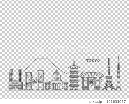 東京著名旅遊勝地的簡單圖標集 101633057