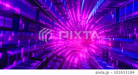 Tunnel with glowing neon pattern. 3D render Tunnel with glowing neon pattern. 3D render 101633184