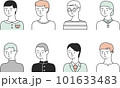 髪型や服装の様々な若い男性たち【白背景】 101633483