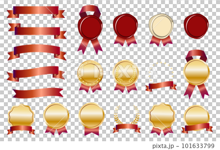 Illustration set of luxury red ribbon and medals and ceilings 101633799
