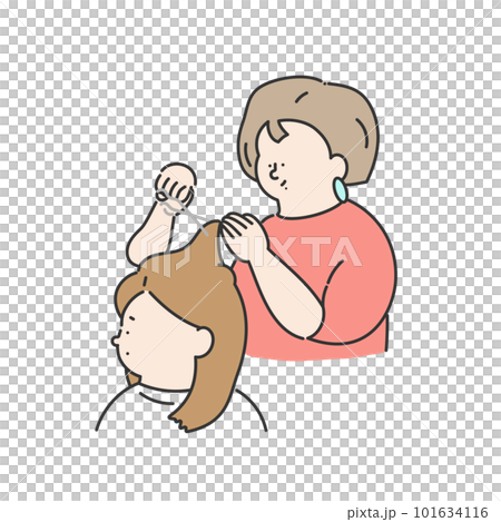 髪をカットする美容師　美容室　女性　イラスト 101634116