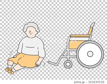 Illustration of an elderly woman who fell from a wheelchair 101634520