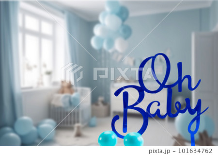 pregnancy announcement background with text Oh Baby in blue baby boy room. Greeting card, baby shower invitation, baby birth, blurred background Newborn concept pregnancy announcement background with text Oh Baby in blue baby boy room. Greeting card, baby shower invitation, baby birth, blurred background Newborn concept 101634762
