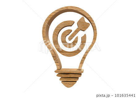Wooden Lightbulb with Dartboard and Arrow Sign on white background Wooden Lightbulb with Dartboard and Arrow Sign on white background 101635441