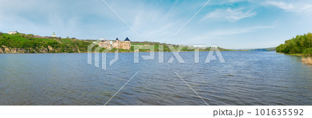 Spring view of Khotyn Fortress on Dnister riverside (Chernivtsi Oblast, Ukraine). Construction was started in 1325, while major improvements were made in the 1380s and in the 1460s. Spring view of Khotyn Fortress on Dnister riverside (Chernivtsi Oblast, Ukraine). Construction was started in 1325, while major improvements were made in the 1380s and in the 1460s. 101635592