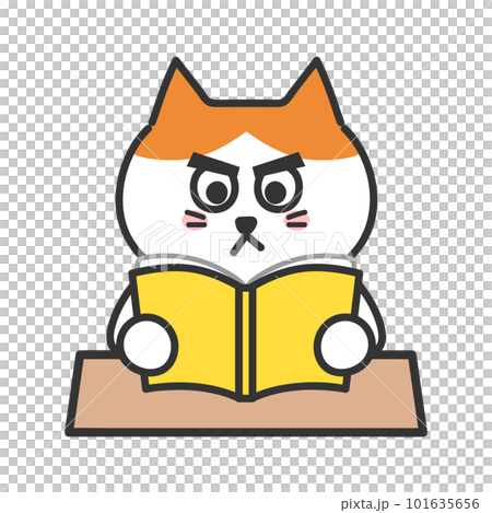專心看書的貓插畫 專心看書的貓插畫 101635656