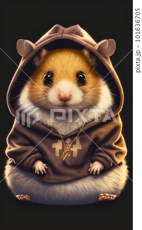 Hamster wearing hoodie with cross on it. Generative AI 101636705