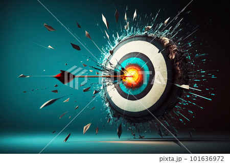 An arrow hitting the center of target on dark...のイラスト素材 [101636972] - PIXTA