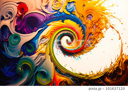 Multicolored abstract image with swirls and swirls on the bottom of it. Generative AI 101637120