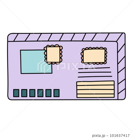 Doodle envelope with postage stamp. Postal element. Mail icon. 101637417