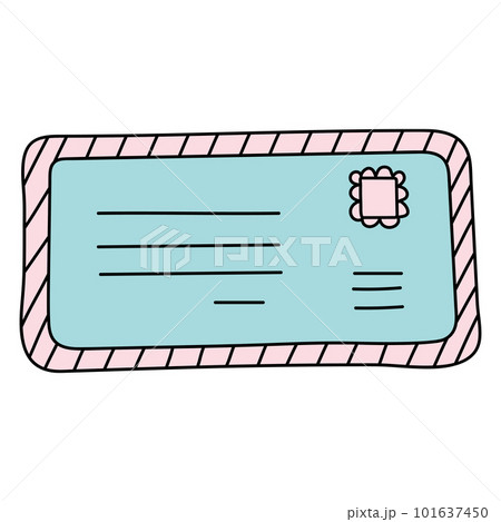 Doodle envelope with postage stamp. Postal element. Mail icon. Doodle envelope with postage stamp. Postal element. Mail icon. 101637450
