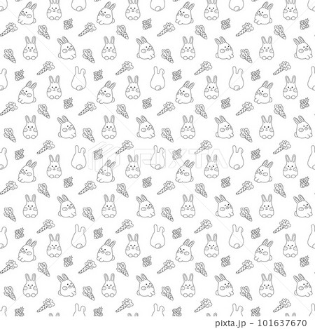 Seamless pattern with cute Easter bunnies and carrots. Doodle vector illustration. Seamless pattern with cute Easter bunnies and carrots. Doodle vector illustration. 101637670