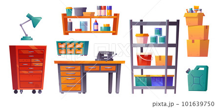 Workshop room interior in garage, tool storage Workshop room interior in garage, tool storage 101639750