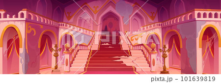 Old messy castle interior with broken stairs 101639819