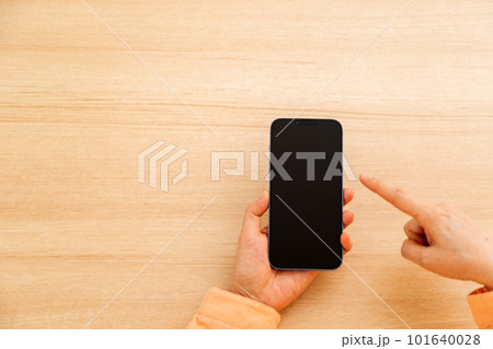 スマートフォンを持つシニア女性の手 スマートフォンを持つシニア女性の手 101640028