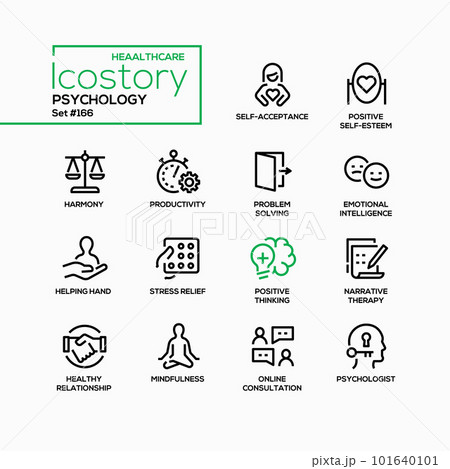 Psychological problems and support - line design style icons set Psychological problems and support - line design style icons set 101640101