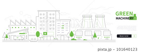 Green machinery - modern thin line design style vector banner Green machinery - modern thin line design style vector banner 101640123