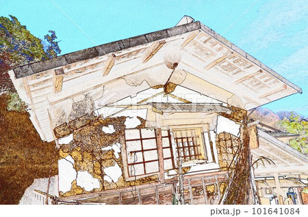 壊れかけた土蔵のイラストCG画像ー1 101641084